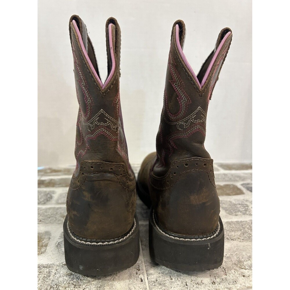 Justin Gypsy Wanette Women's 10B Steel-toe Leather Work Boots Brown Pink Accent - Picture 3 of 7